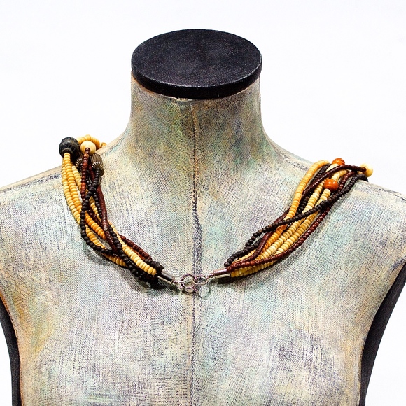 VTG 80's Multi Strand Natural Bone Necklace - Picture 3 of 3